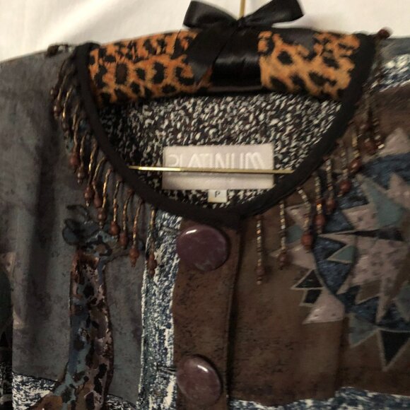 Vintage Platinum Dorothy Schoelen Skirt Set Jacket Top Skirt 2 pcs Sz S Safari - Picture 8 of 10